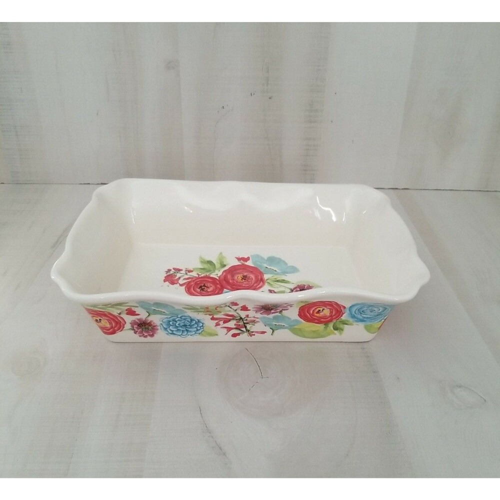 THE PIONEER WOMAN 12"X8 Floral Design Casserole Baking Dish with Ruffled Edge